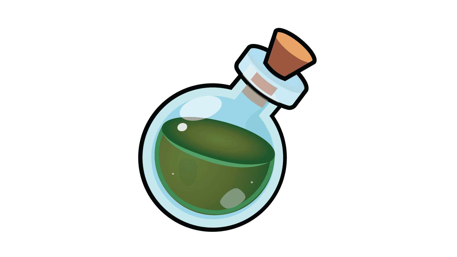 Magic Green Potion Bottle - 2D Poison or Stamina Elixir Game Asset & Stylized Vector Illustration