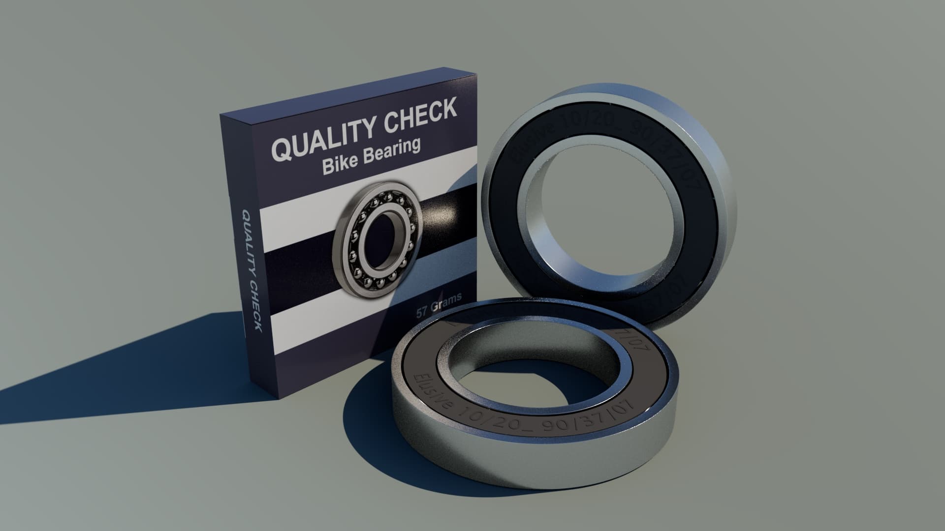 3D Bicycle Ball Bearing Packaging Box Mockup and Metallic Bearings Render