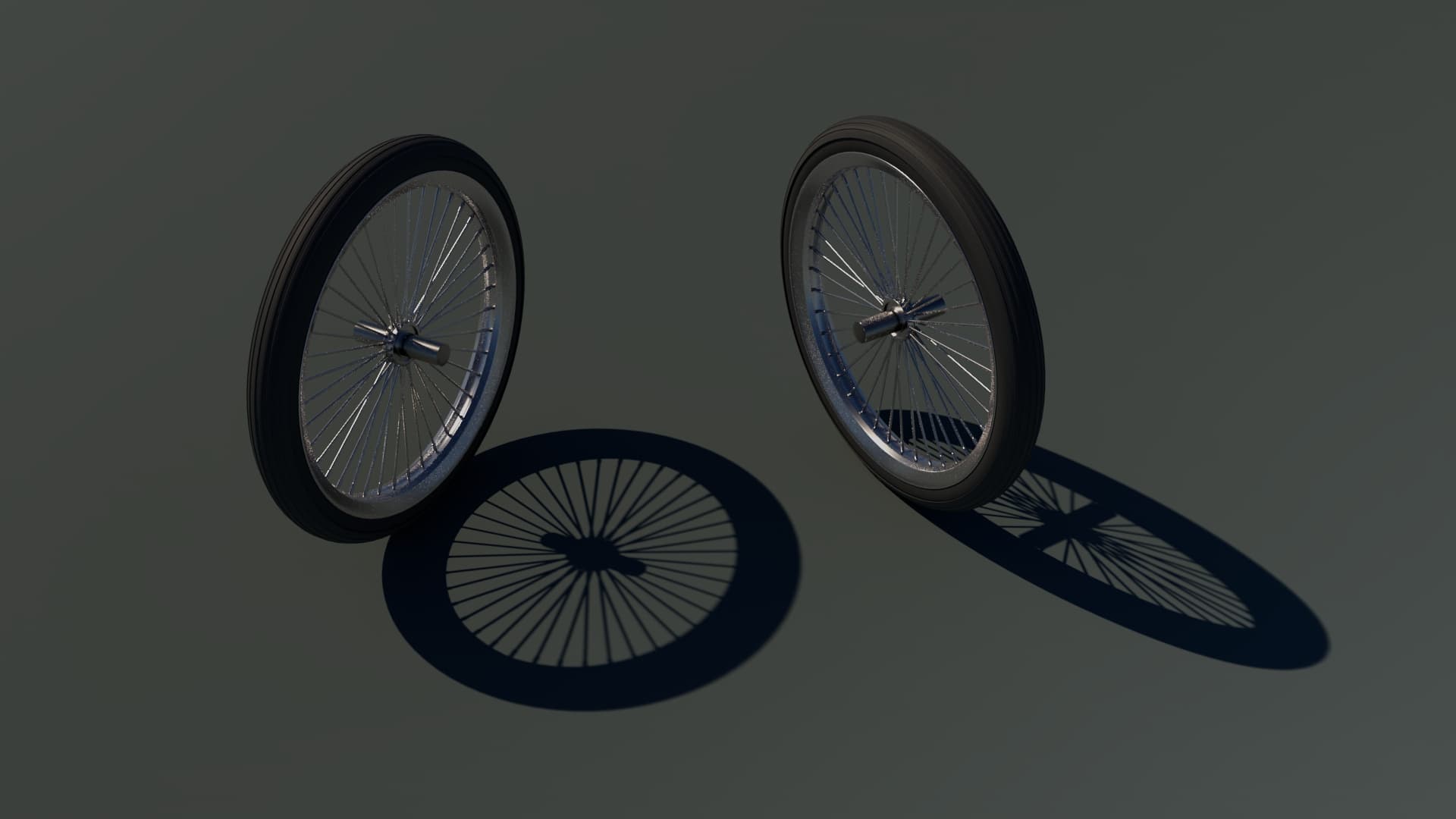 3D Spoke Bicycle Wheels Pair with Realistic Ground Shadows Render