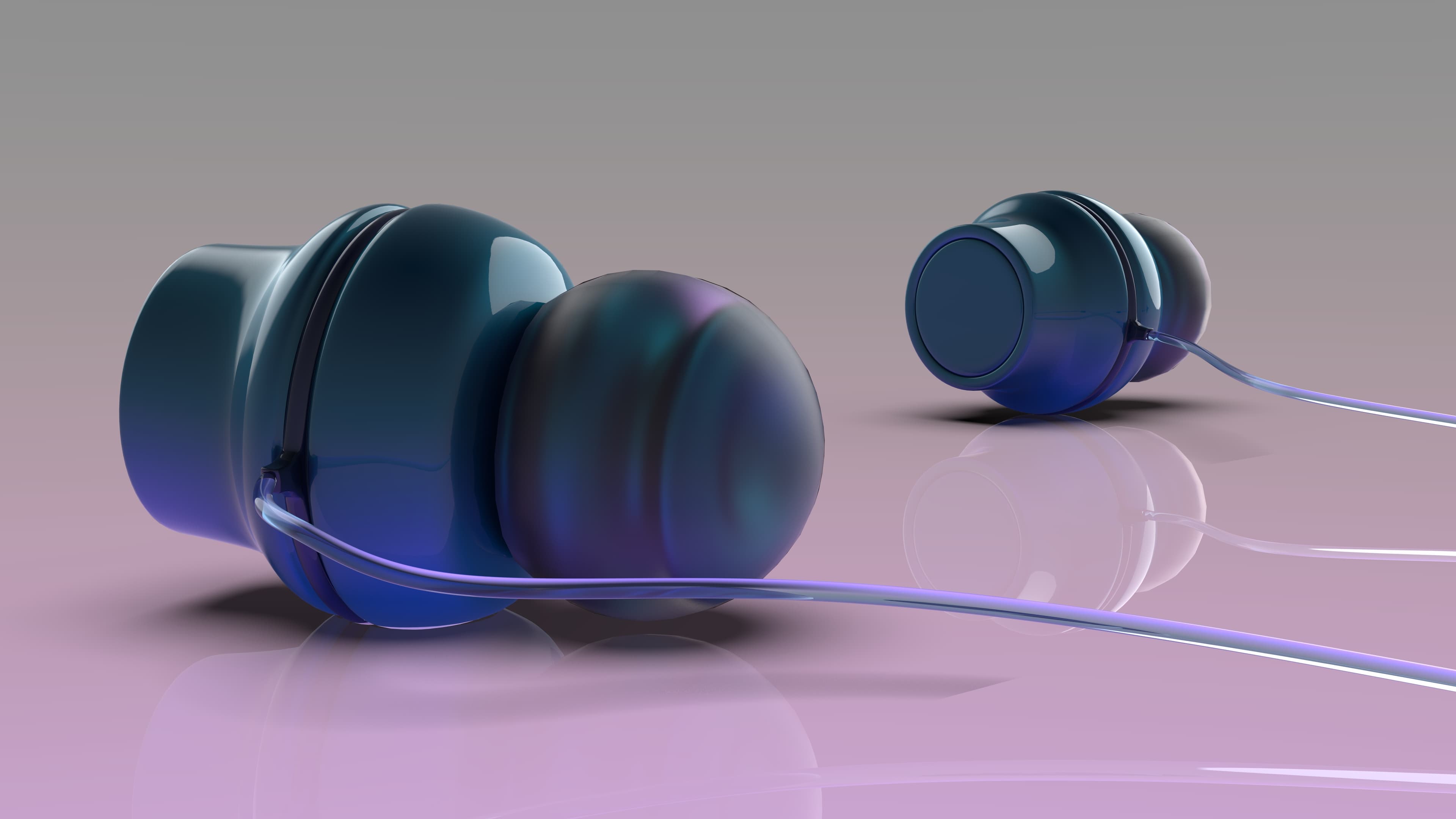 Glossy Metallic Blue In-Ear Earphones 3D Product Render