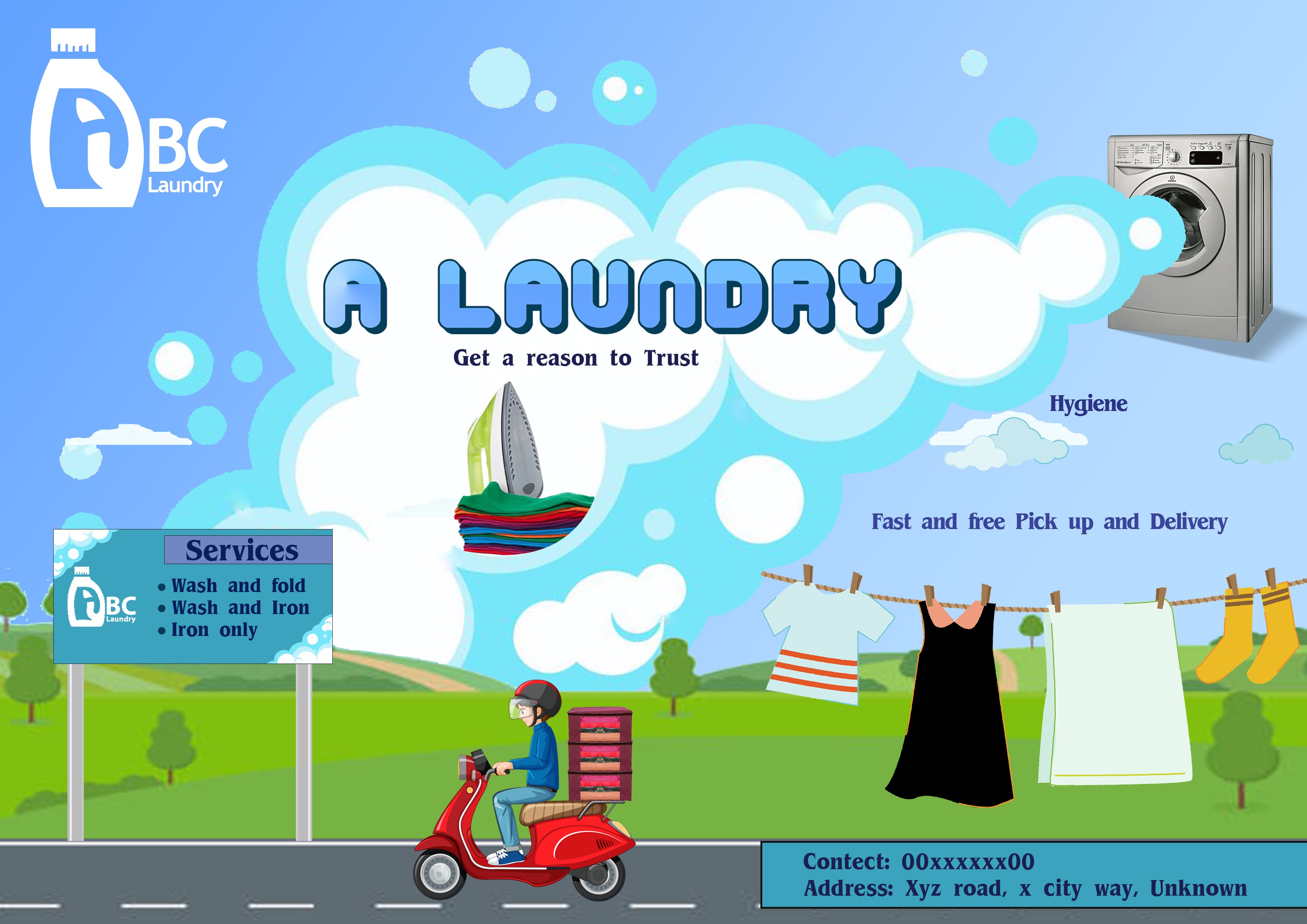 ABC Laundry Service Promotional Banner Design Template Vector