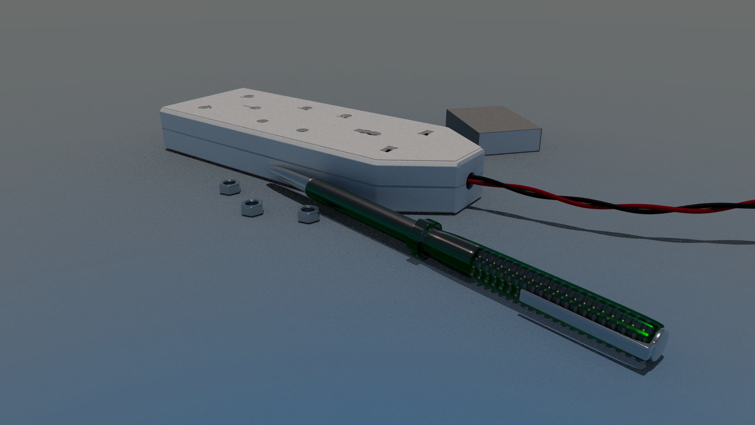 Electrical Power Strip Extension Board and Screwdriver Tools 3D Prop Render