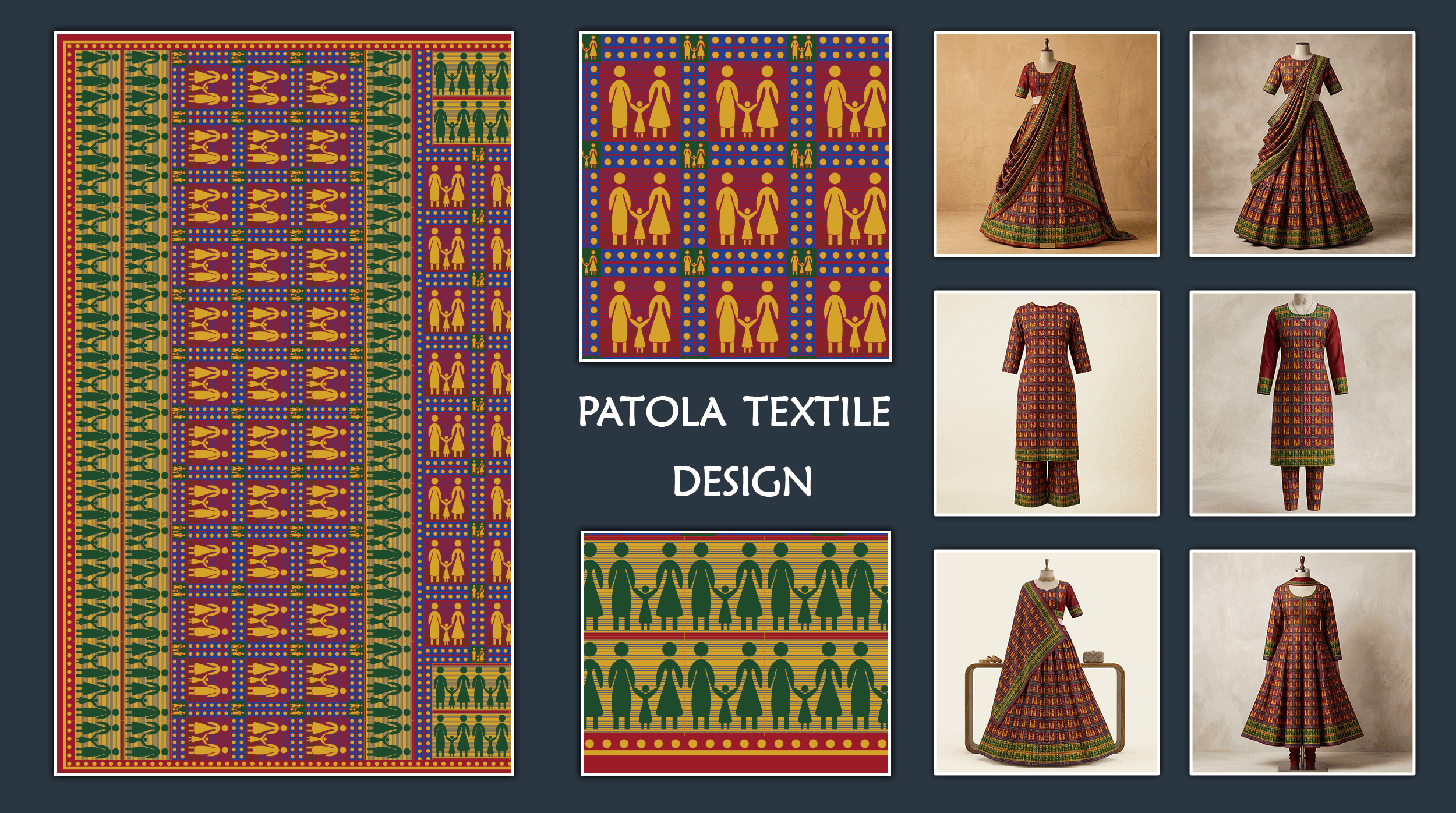 Traditional Patola Style Double-Ikat Vector Textile Design & Seamless Pattern