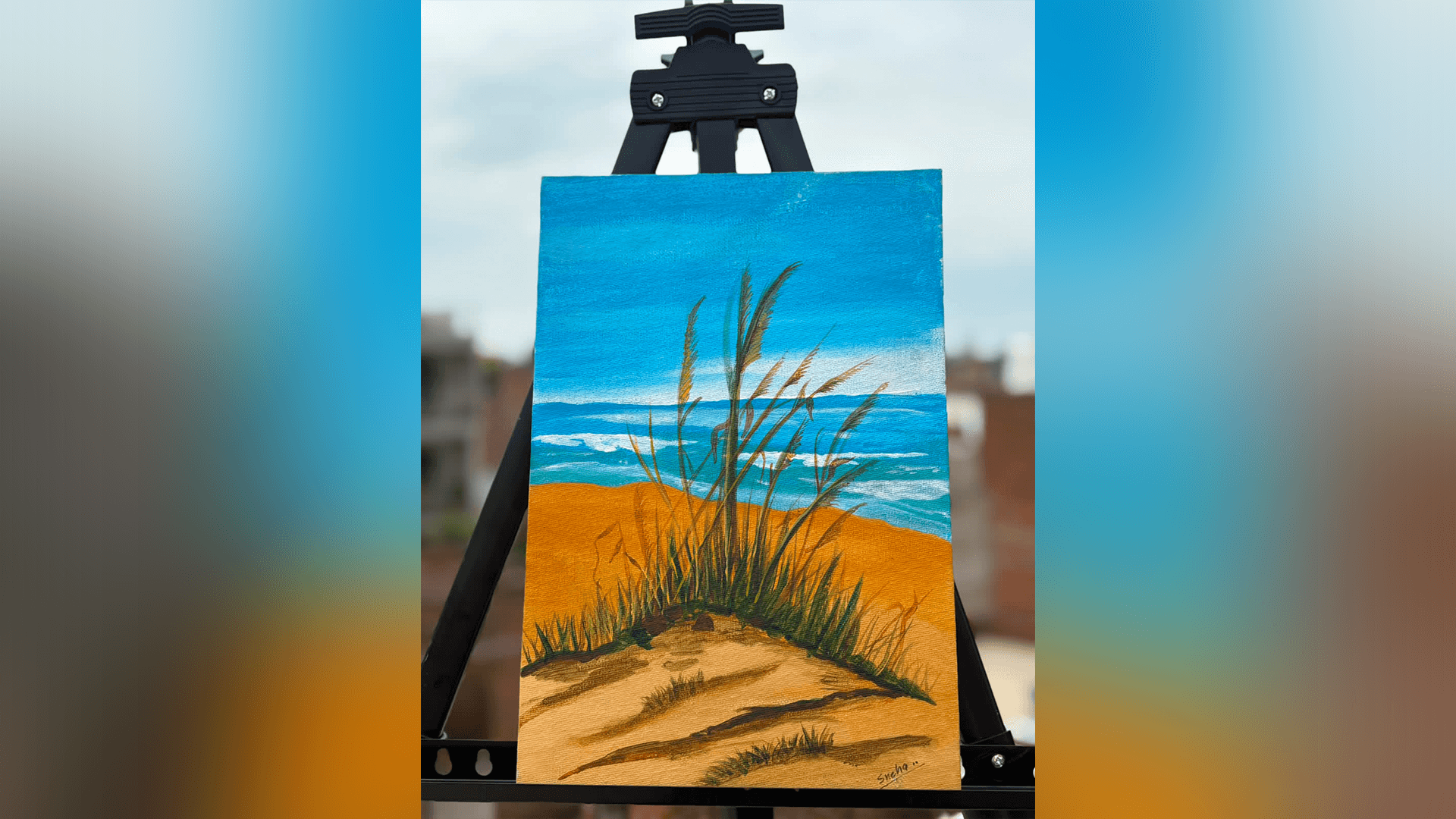 Original Coastal Beach Dune Acrylic Painting - Hand-Painted Ocean Landscape Art