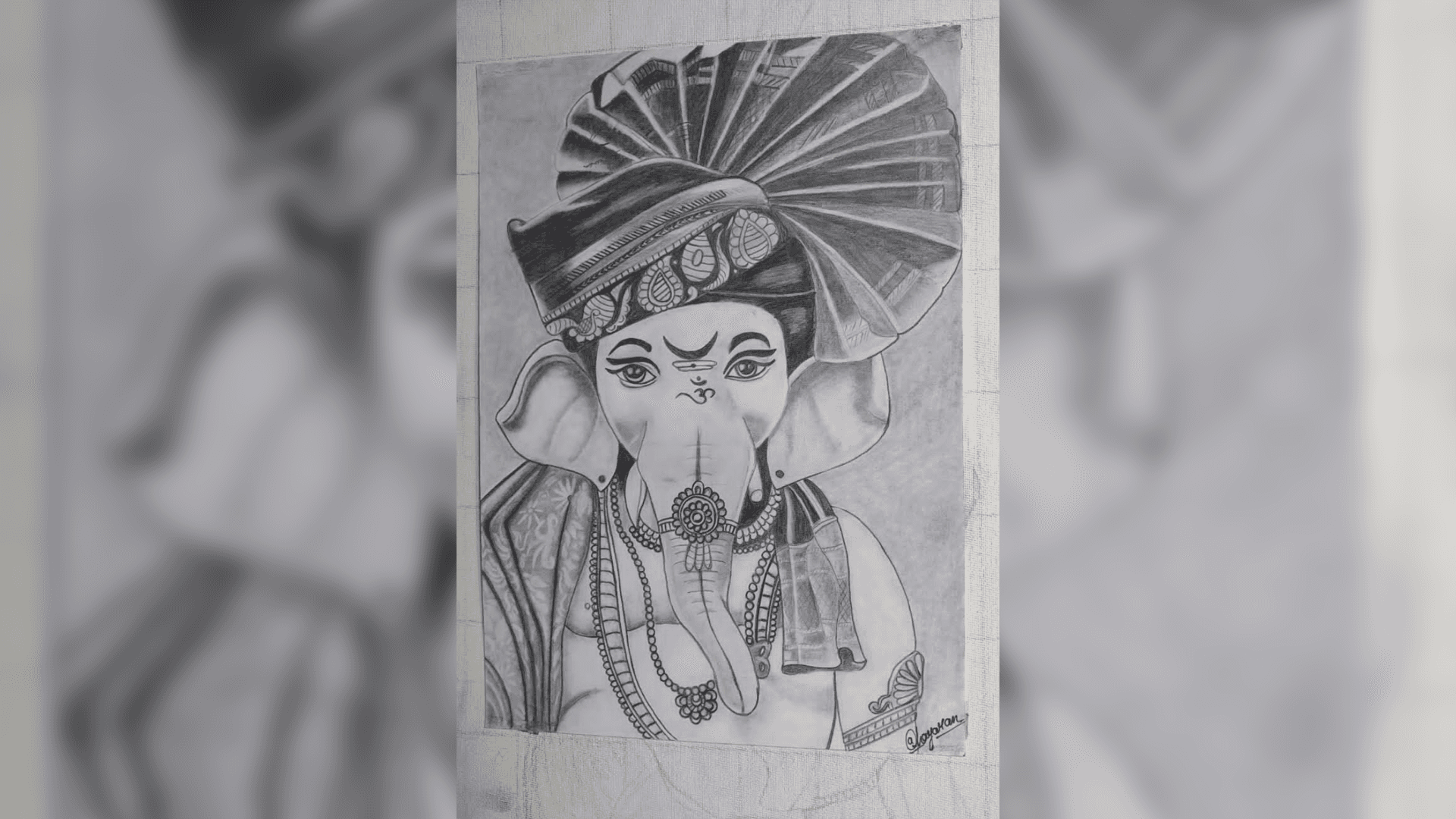 Original Lord Ganesha Graphite Sketch - Detailed Pencil Shading Spiritual Art